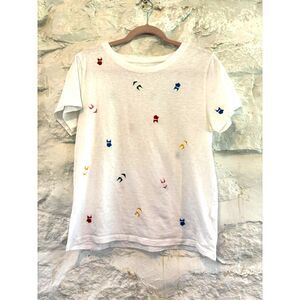J. Crew Embroidered "Bikinis" Tee Size Large Vacation Resort Beachy Style L8115